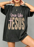 Love Like Jesus Leopard Graphic Oversized Cotton Tee