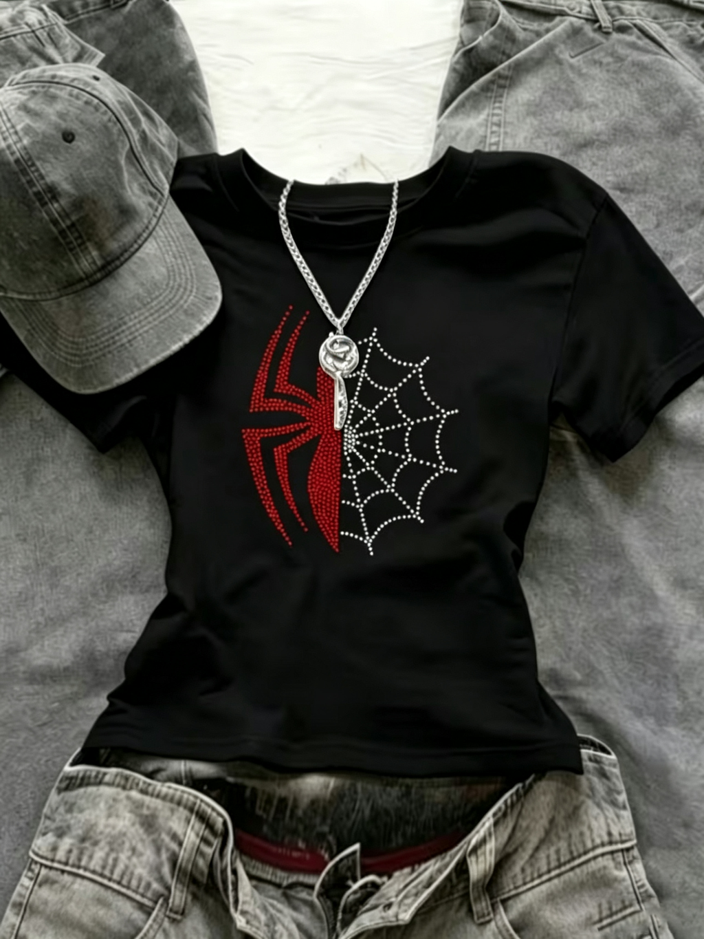 Spider Web Split Graphic Cotton Baby Tee