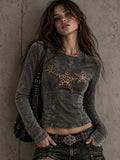 Grey Leopard Star Patch Long Sleeve Top