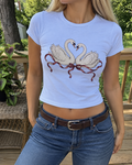 LightBlue Swan Ribbon Graphic Baby Tee