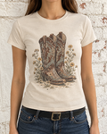 Cream Cowboy Boots Floral Graphic Tee