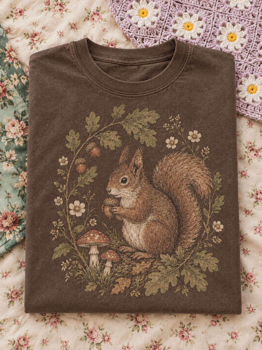 Brown Squirrel Acorn Graphic Tee