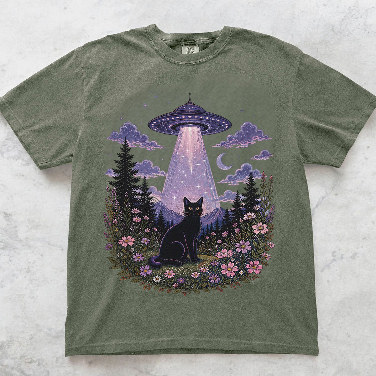 UFO Alien Abduction Cat Oversized T Shirt