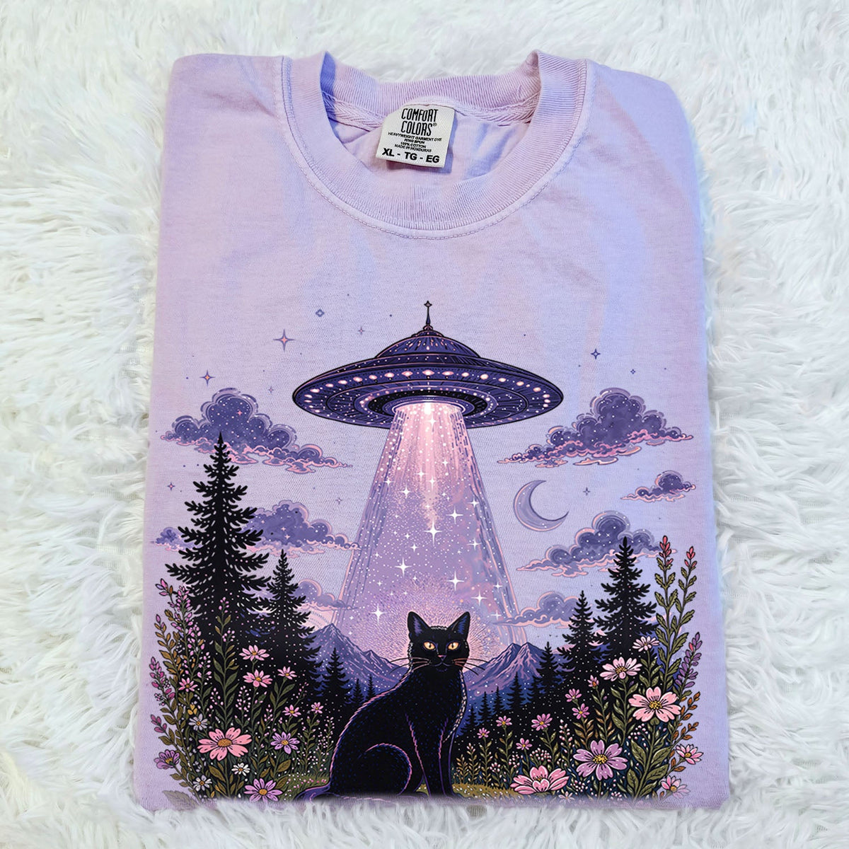 UFO Alien Abduction Cat Oversized T Shirt