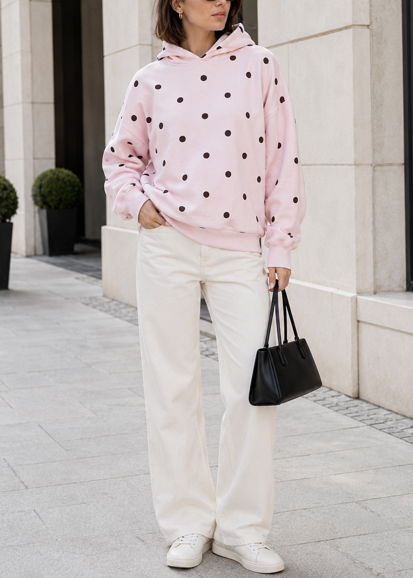 Polka Dot Oversized Hoodie - Pink Street Style