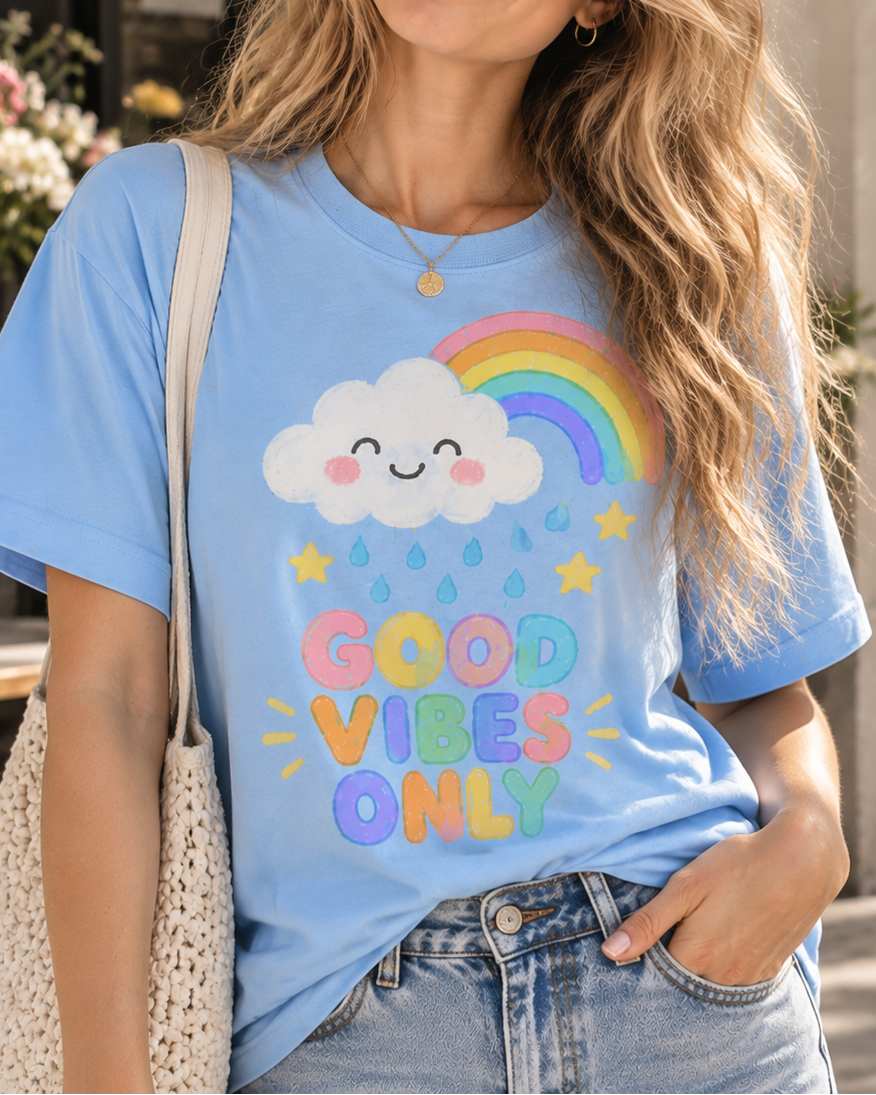 Good Vibes Only Rainbow Cloud Graphic Tee