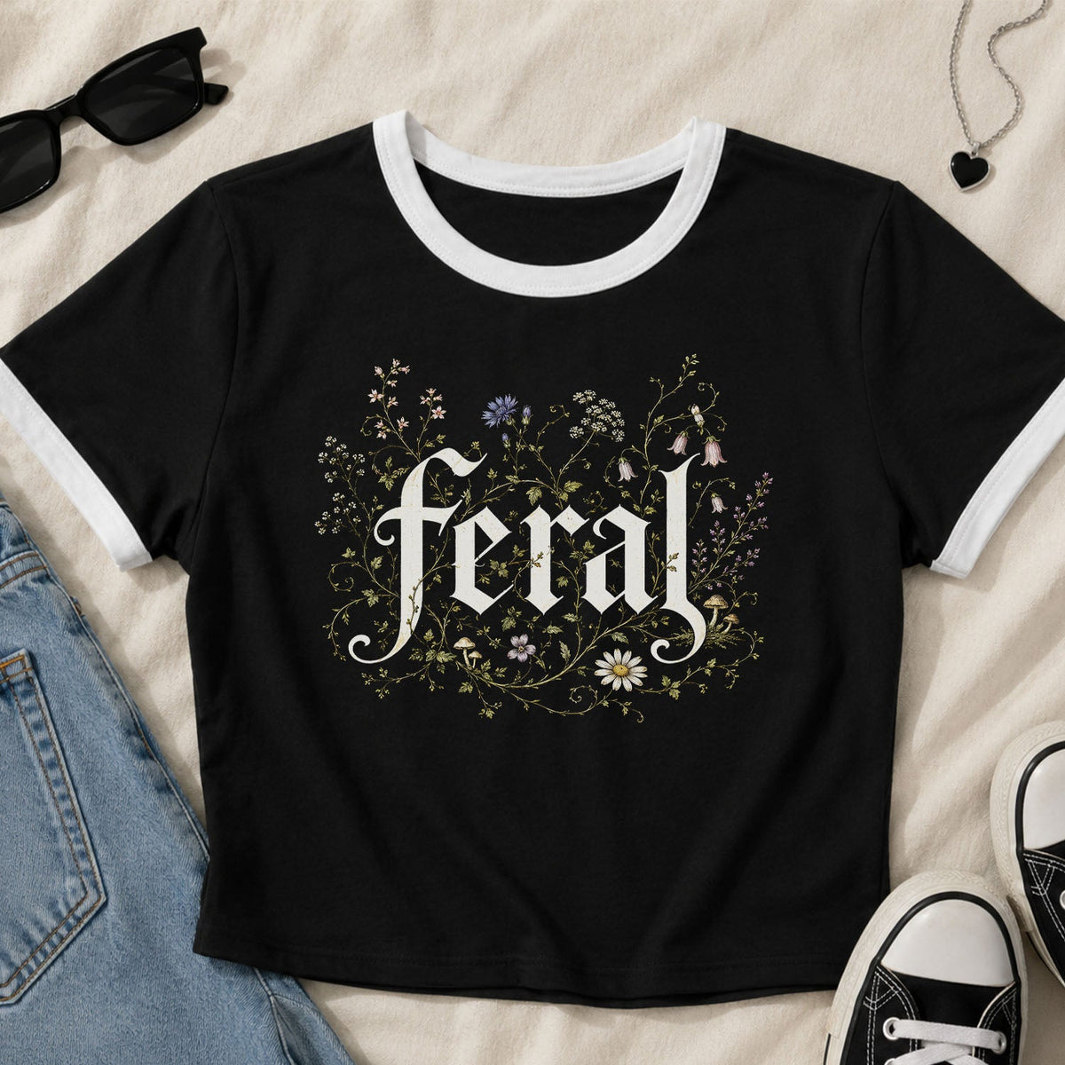 Feral Wildflower Ringer Crop Baby Tee
