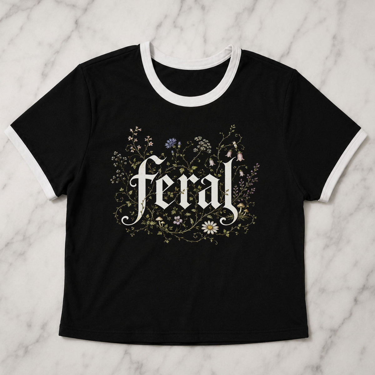Feral Wildflower Ringer Crop Baby Tee