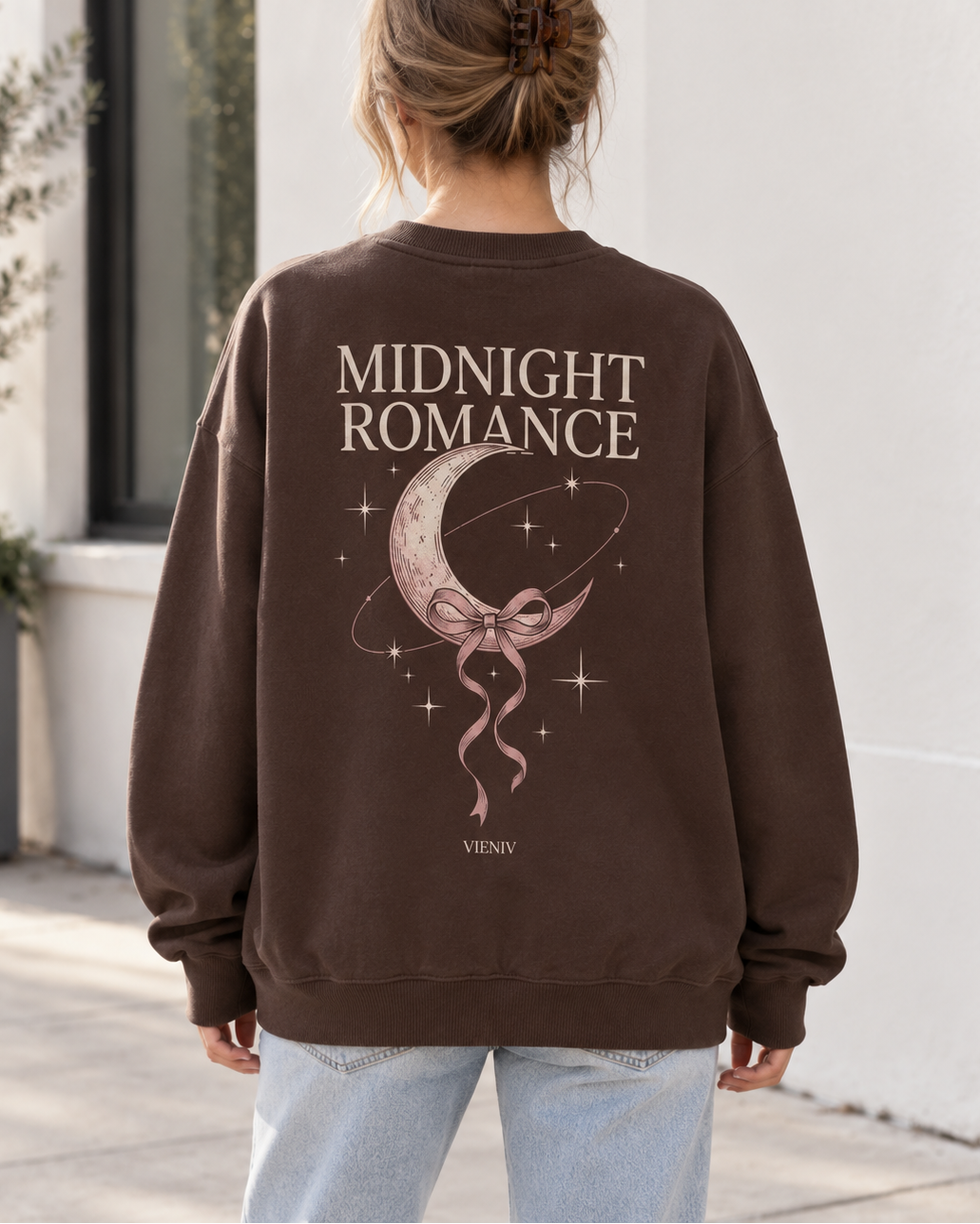 Midnight Romance Moon & Bow Graphic Oversized Sweatshirt