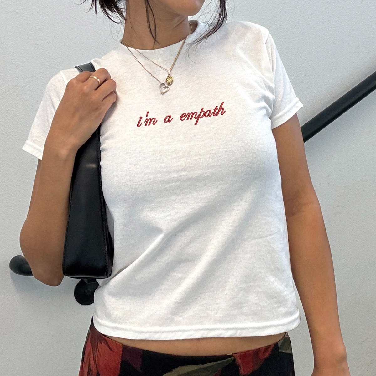 I'm A Empath Embroidered Script Baby Tee - White