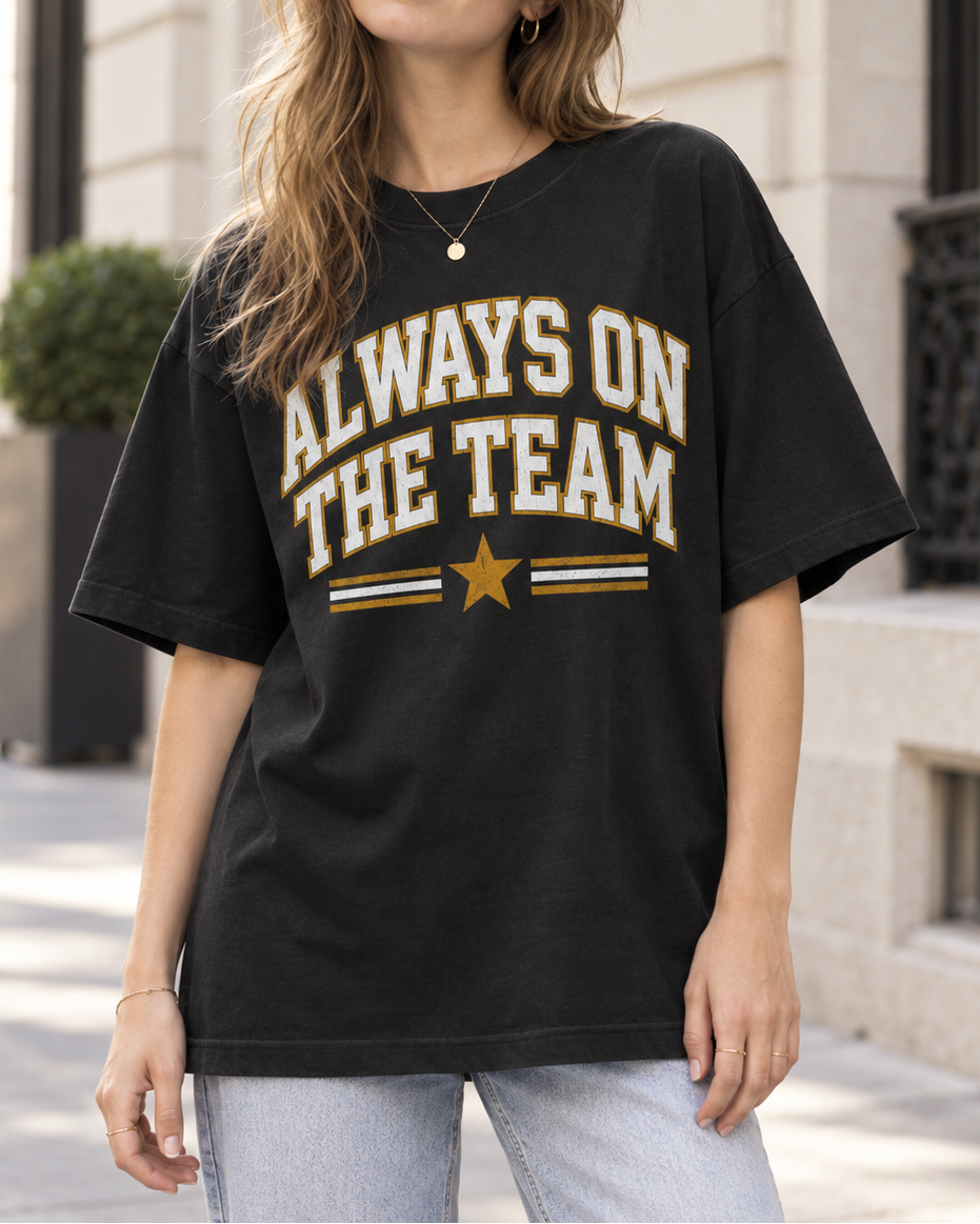 Always On The Team Varsity Graphic Oversized Tee