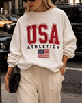 USA Athletics Flag Graphic Oversized Sweatshirt - Cream