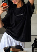 Confident Minimalist Slogan Oversized Tee - Black
