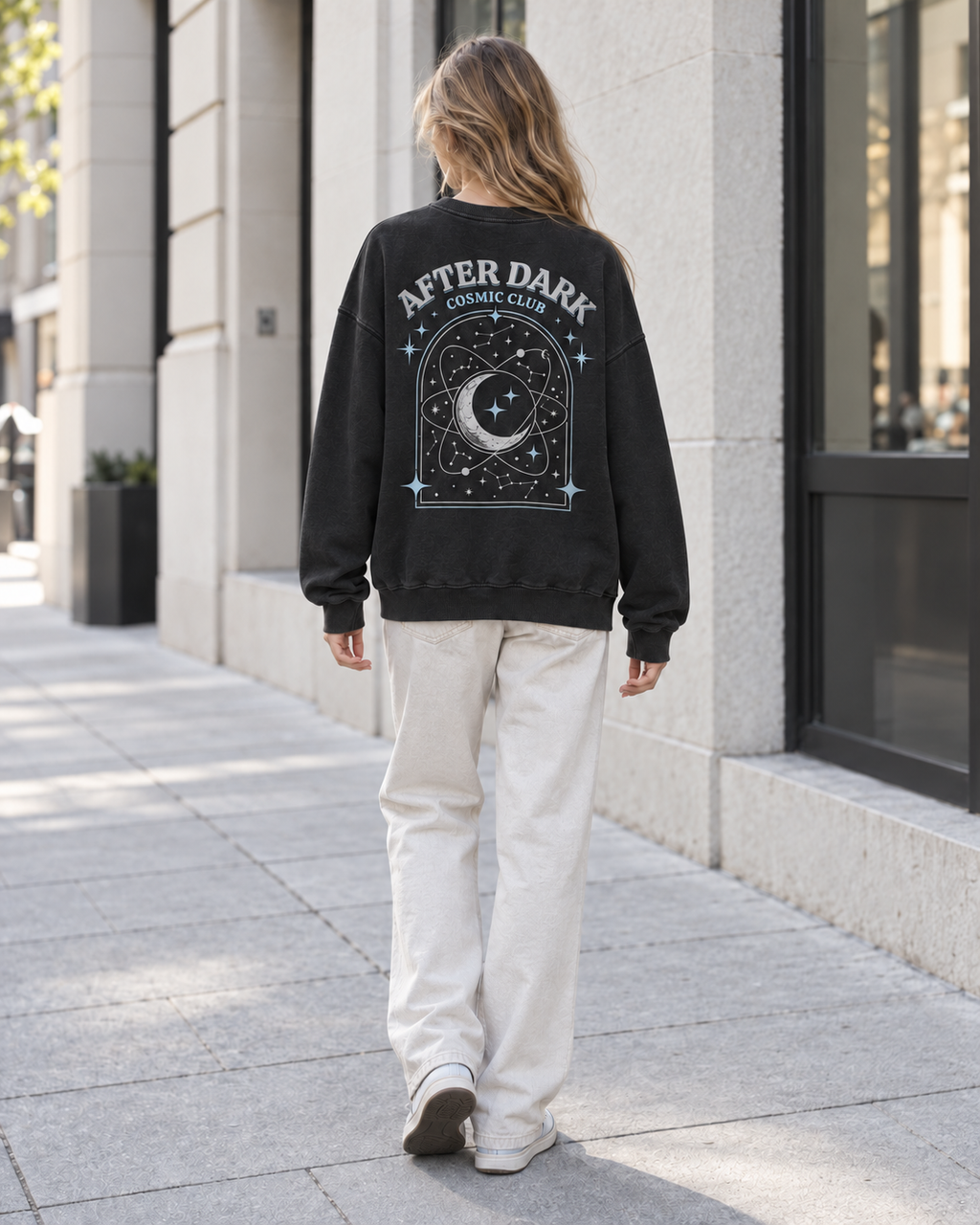 After Dark Cosmic Club Moon Graphic Oversized Sweatshirt