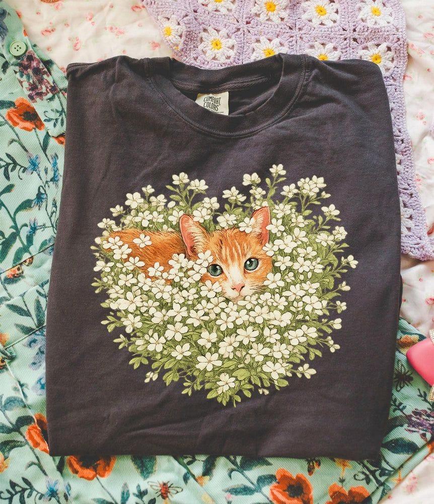 Orange Cat Wildflower Oversized T-Shirt