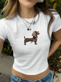 Chic Dachshund Leopard Scarf Graphic Baby Tee - White Front