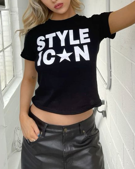 Style Icon Star Graphic Baby Tee - Black Side