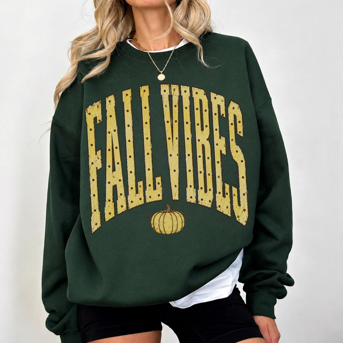 Fall Vibes Pumpkin Vintage Graphic Oversized Sweatshirt - Forest Green