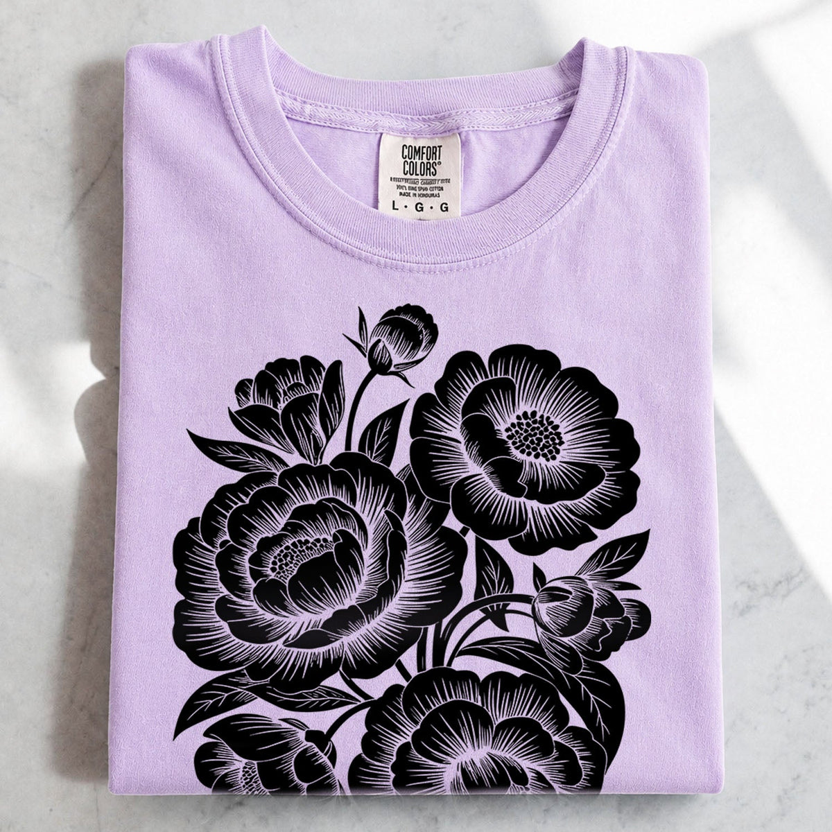 Linocut Peonies Flower Oversized T-Shirt