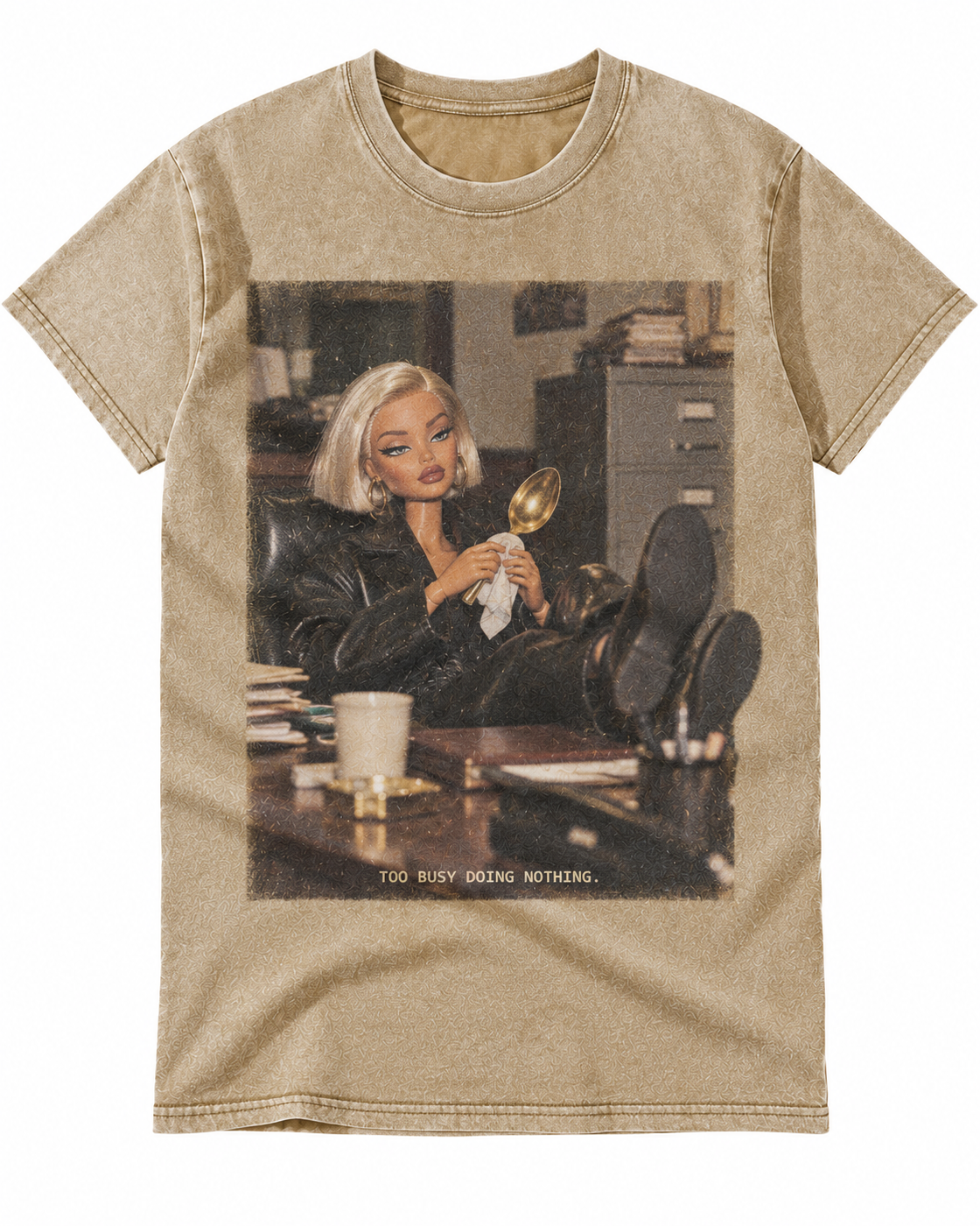 Khaki Washed Doll Too Busy Doing Nothing Graphic Tee