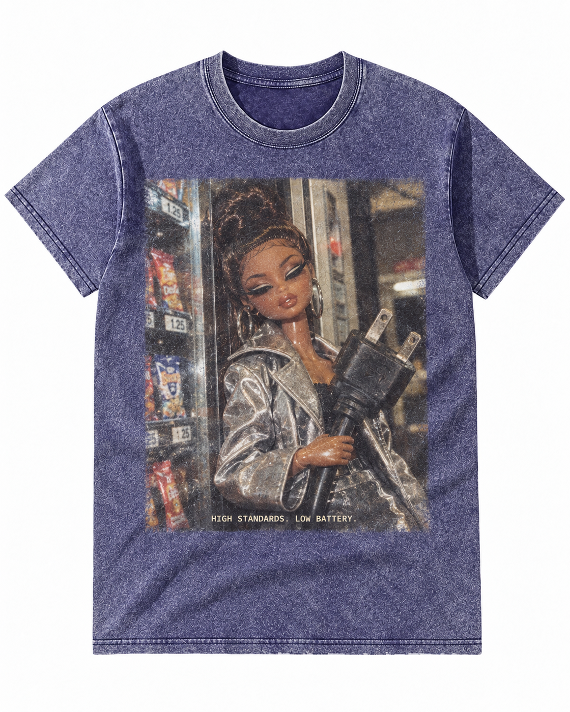 Blue Washed Doll High Standards Low Battery Graphic Tee