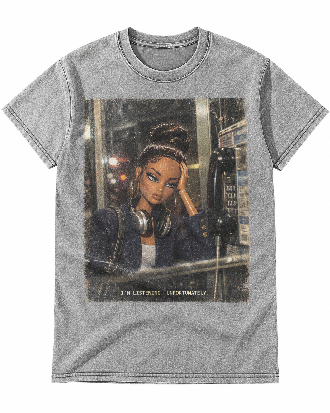 Grey Washed Doll I'm Listening Unfortunately Graphic Tee