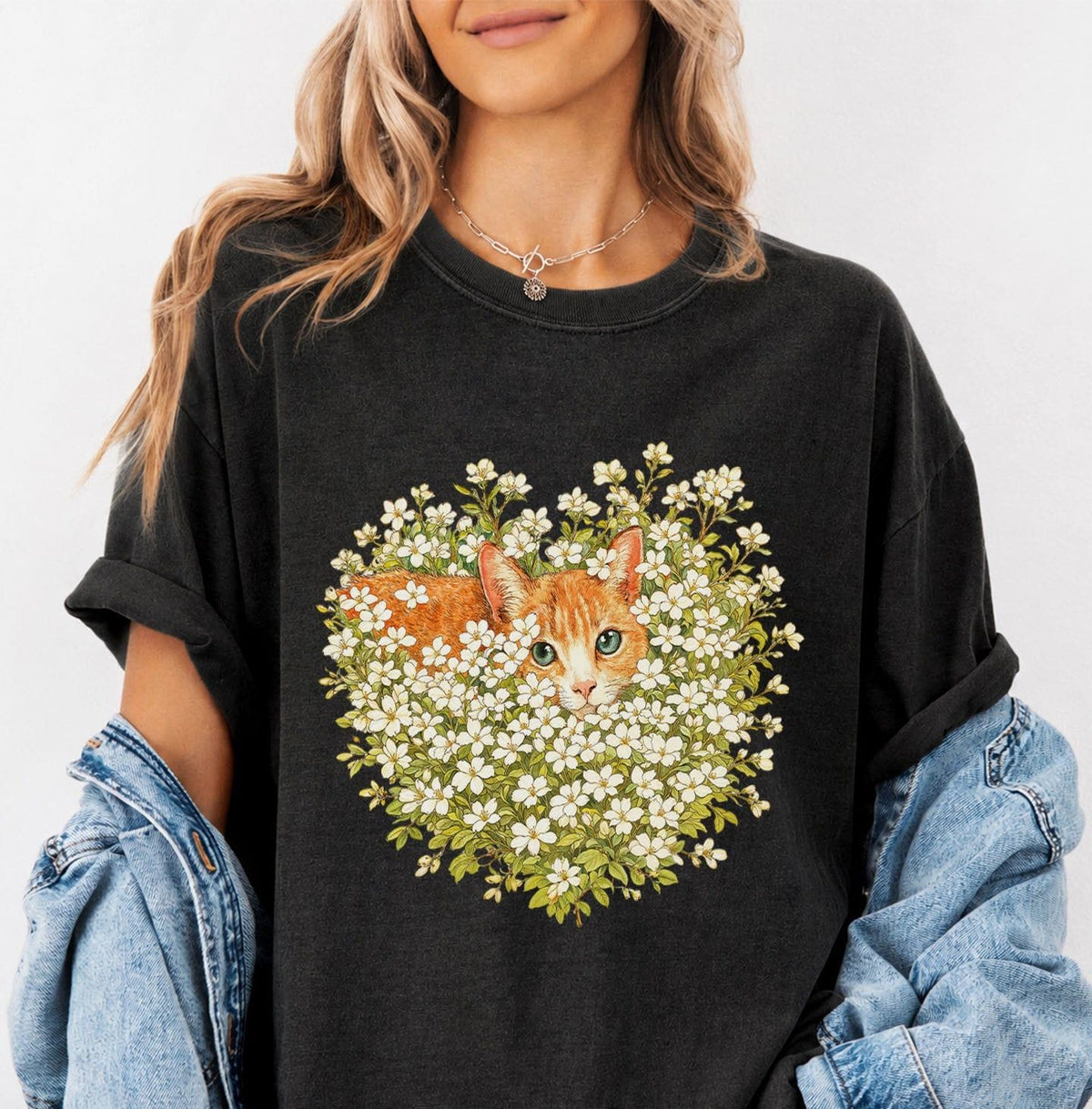 Orange Cat Wildflower Oversized T-Shirt