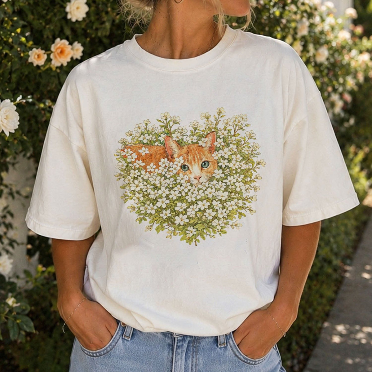 Orange Cat Wildflower Oversized T-Shirt