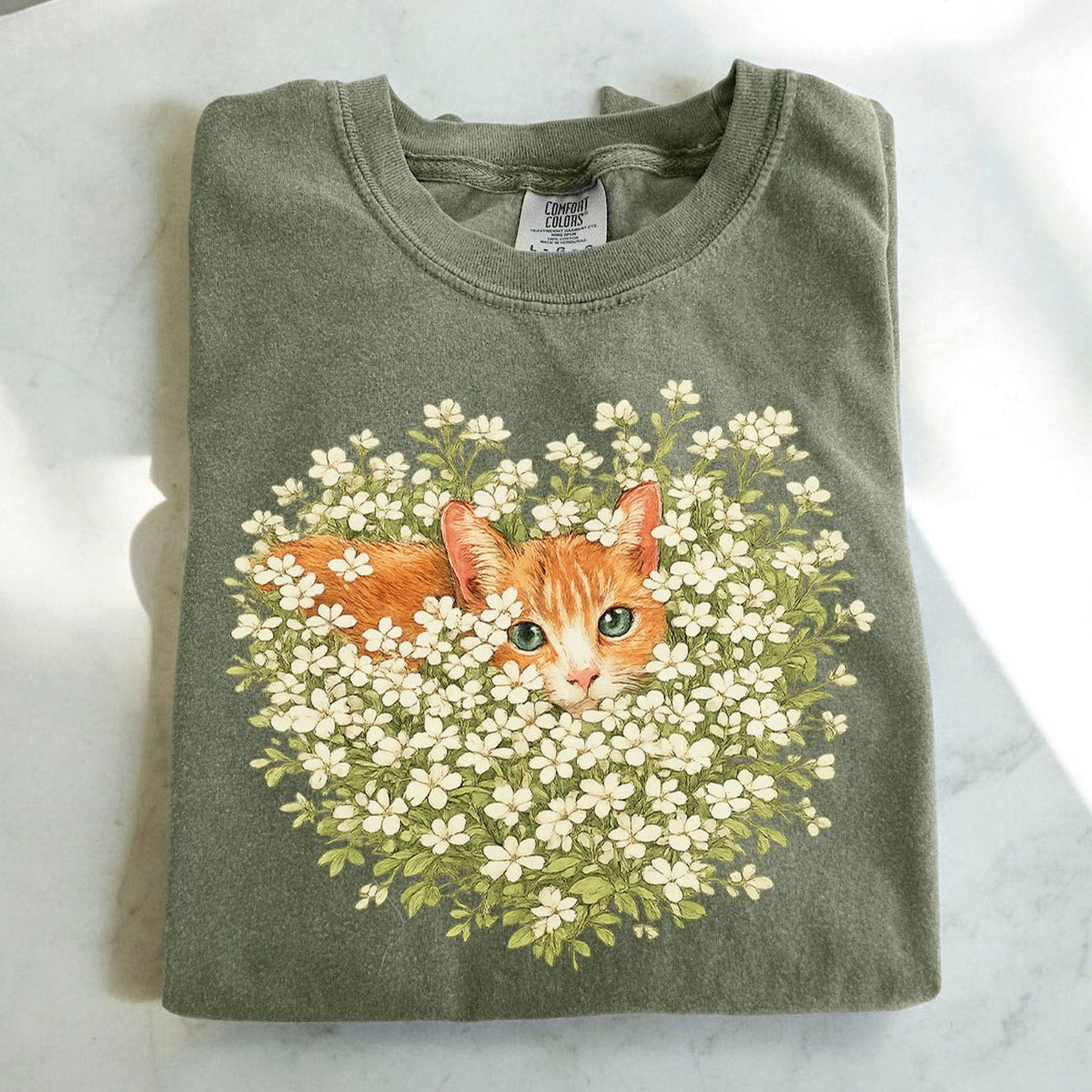 Orange Cat Wildflower Oversized T-Shirt