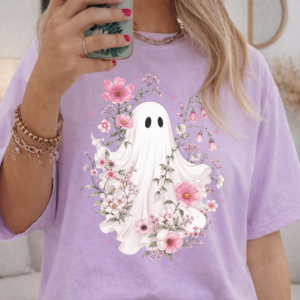 Haunted Pink Flower Garden Oversized T-Shirt