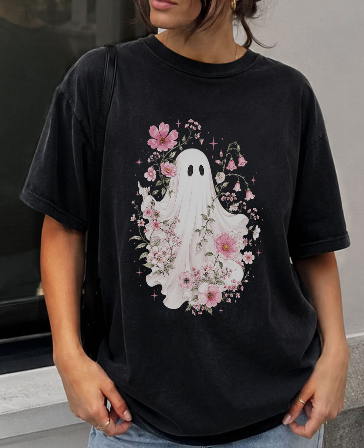 Haunted Pink Flower Garden Oversized T-Shirt