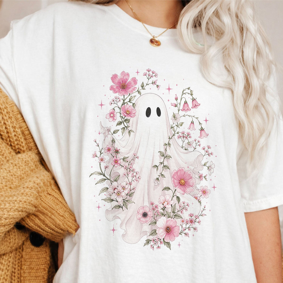 Haunted Pink Flower Garden Oversized T-Shirt