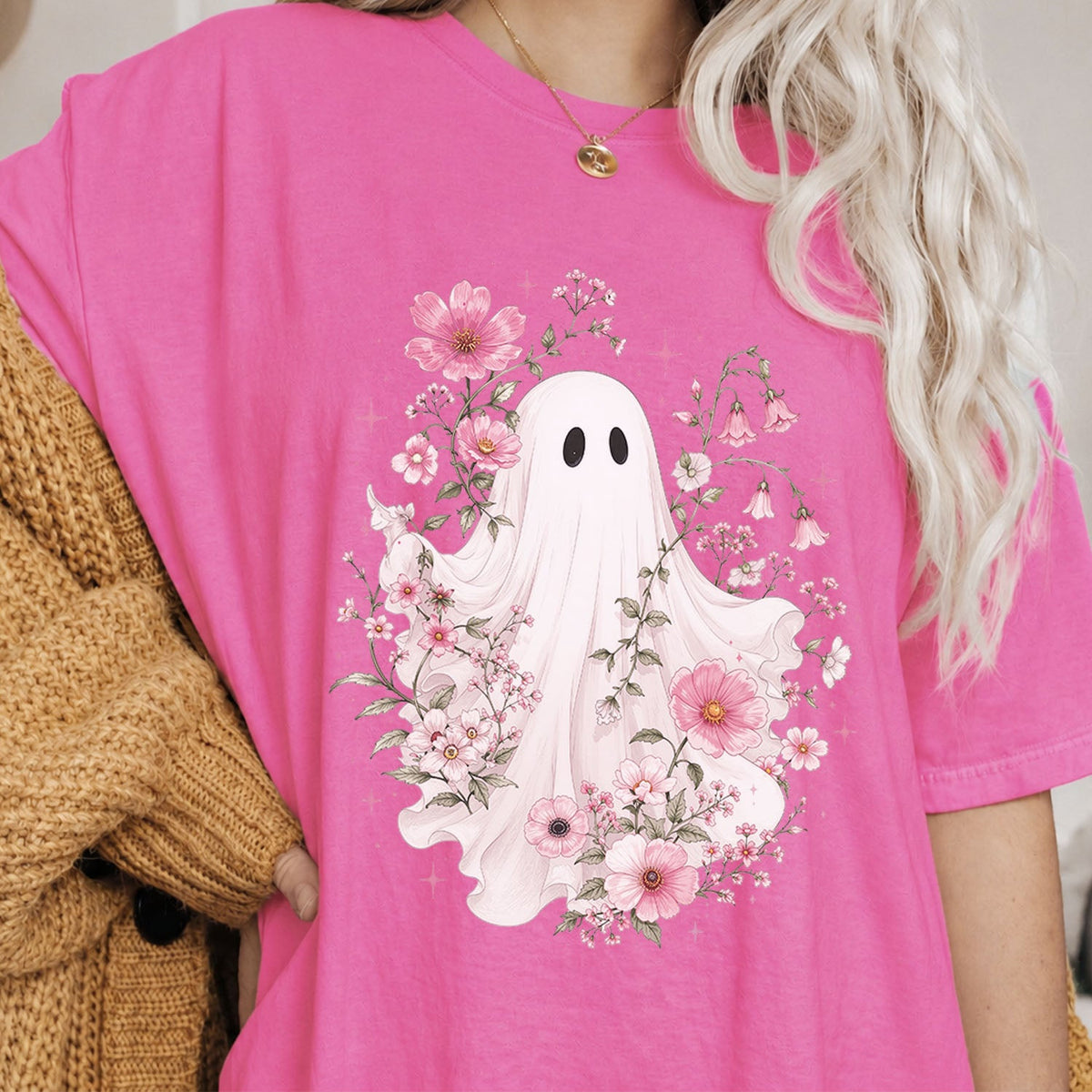 Haunted Pink Flower Garden Oversized T-Shirt