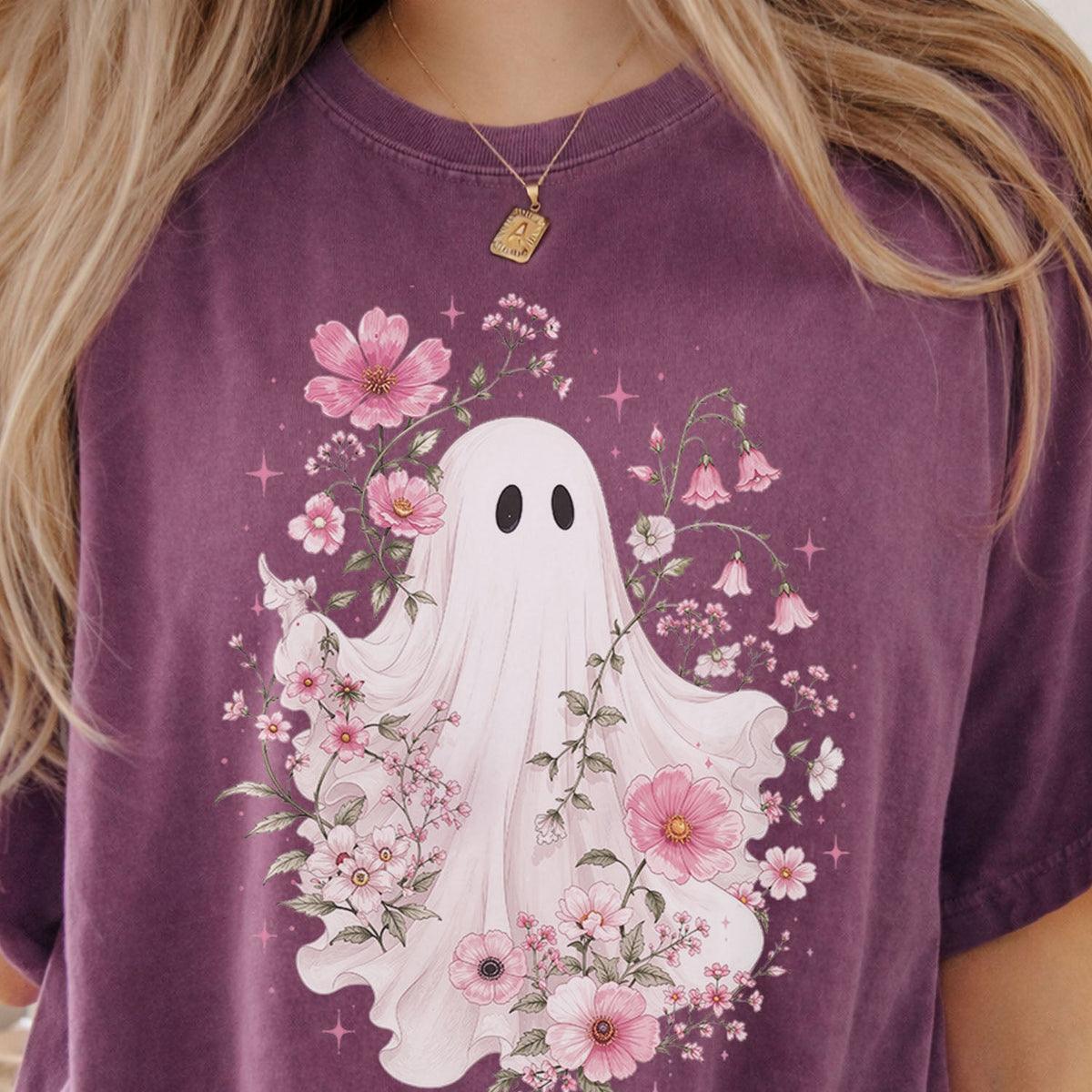 Haunted Pink Flower Garden Oversized T-Shirt