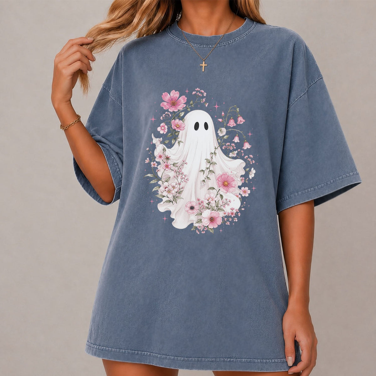 Haunted Pink Flower Garden Oversized T-Shirt