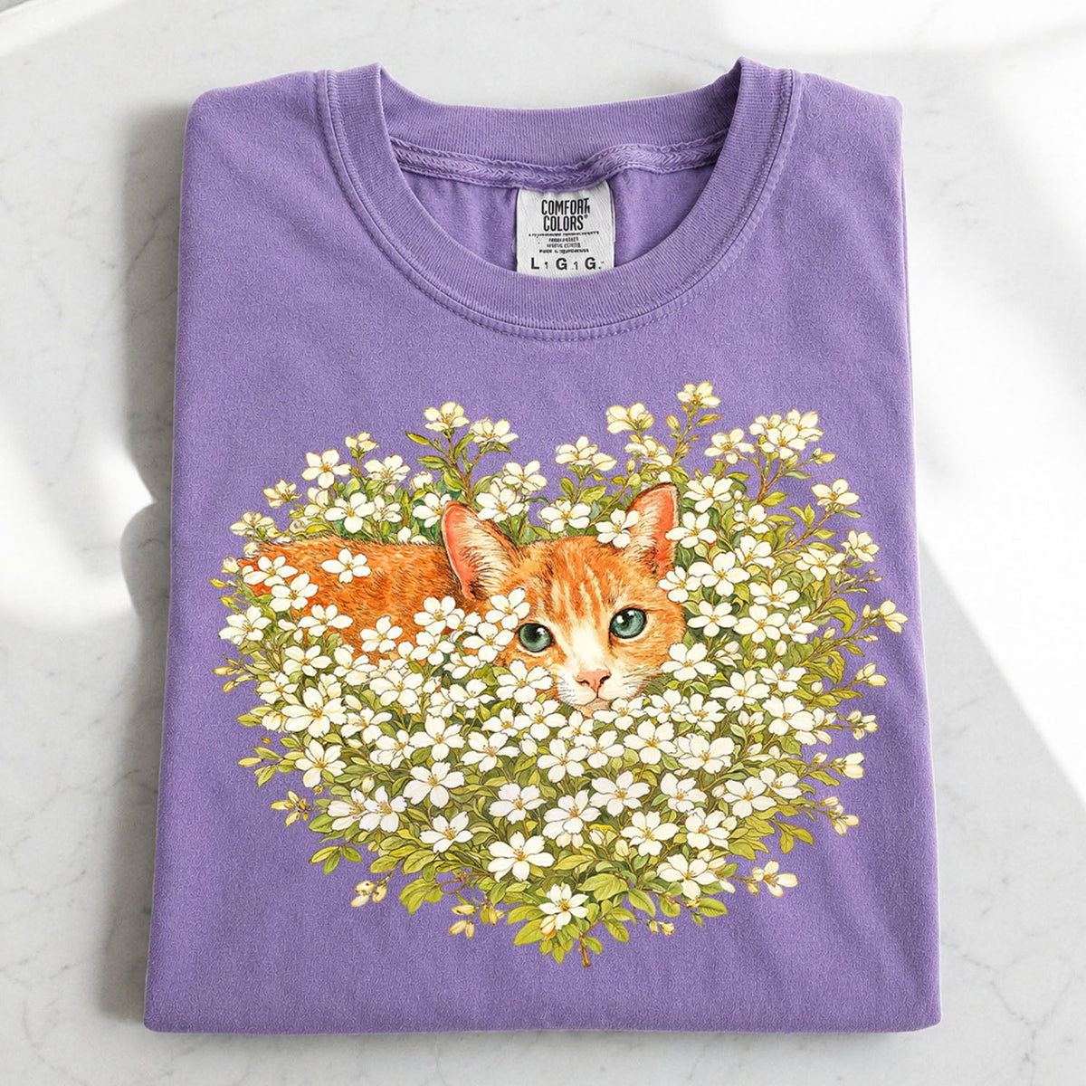 Orange Cat Wildflower Oversized T-Shirt