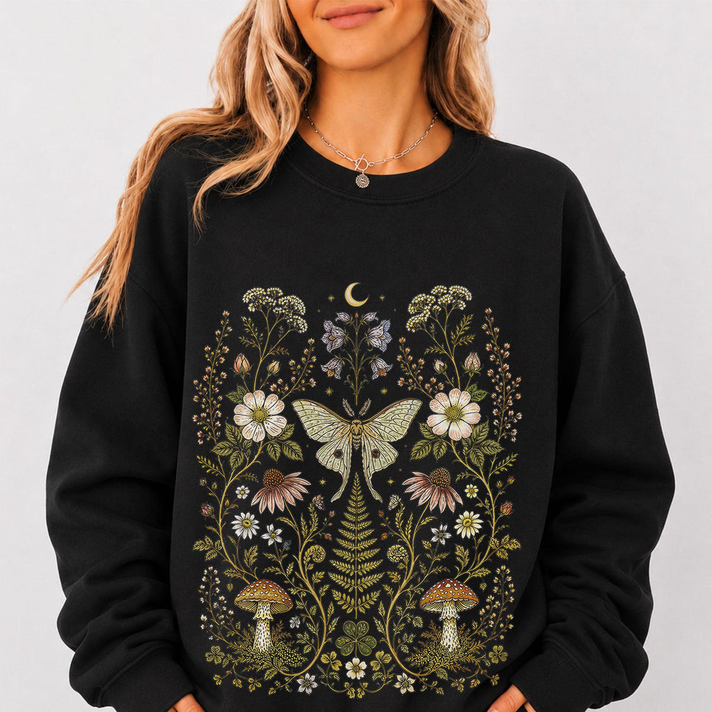 Whimsical Moth Wildflower Sweatshirt