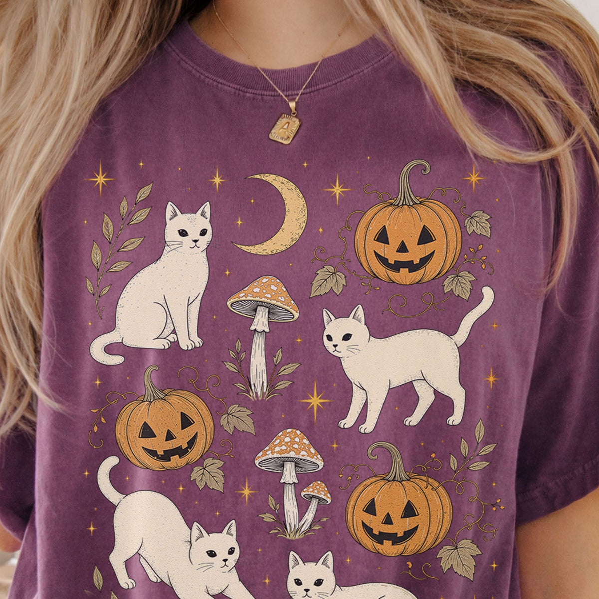 White Cat Pumpkin Patch Oversized T-Shirt