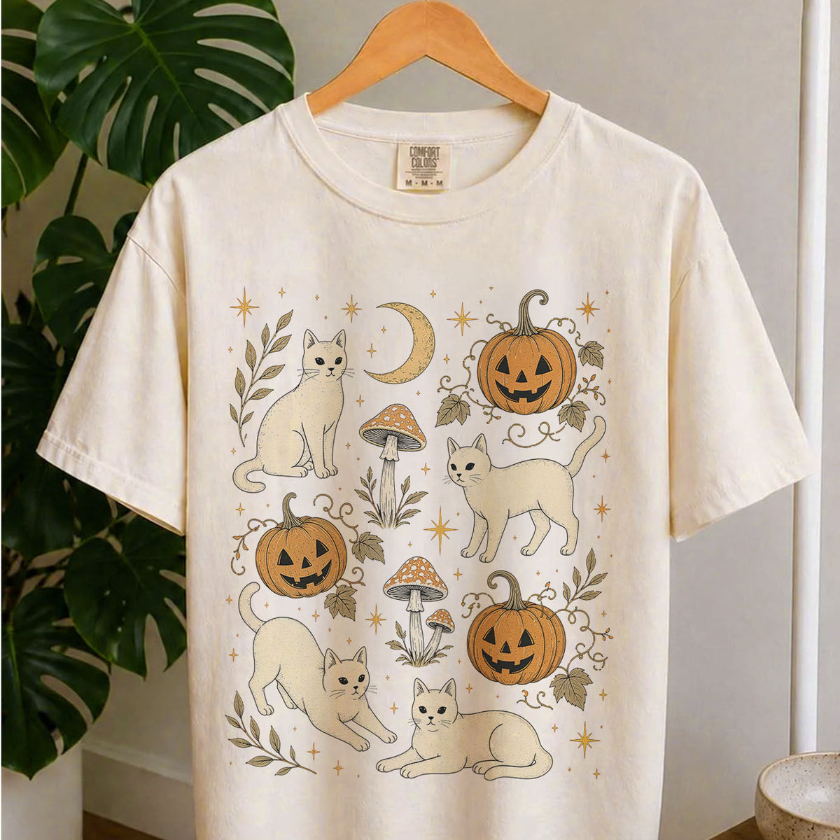 White Cat Pumpkin Patch Oversized T-Shirt