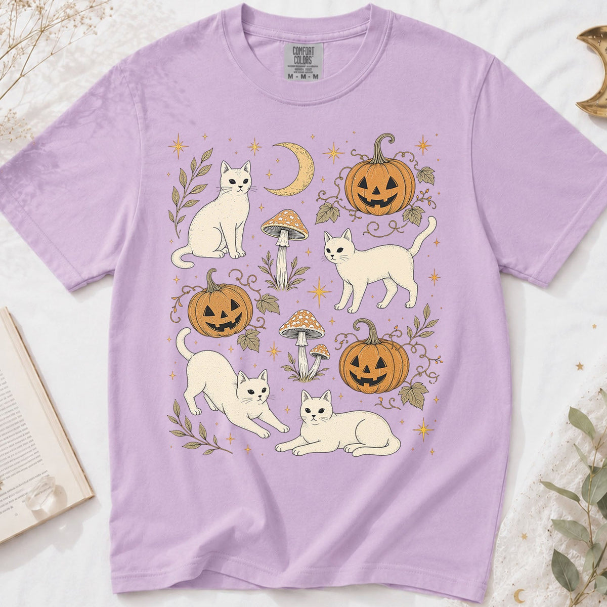 White Cat Pumpkin Patch Oversized T-Shirt