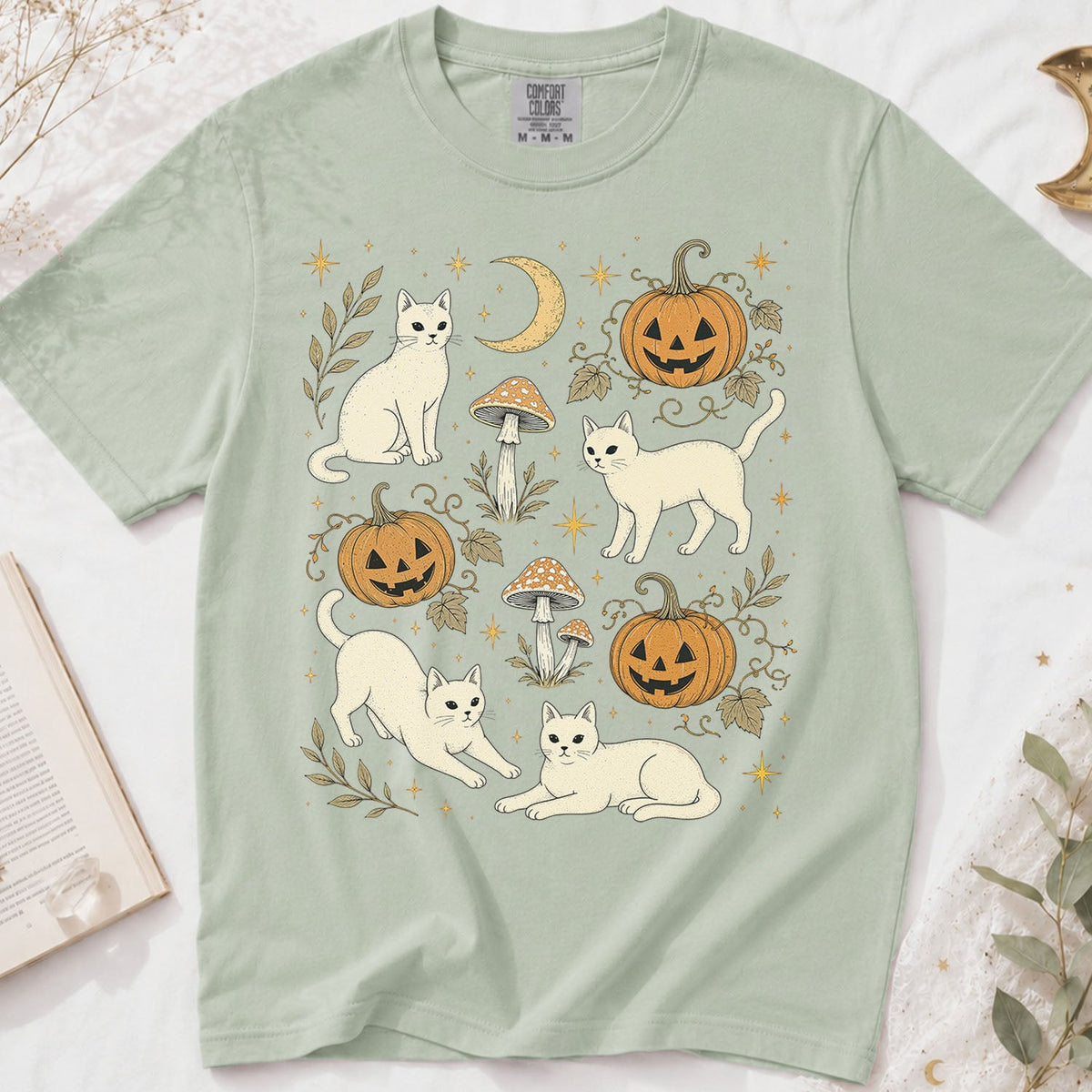 White Cat Pumpkin Patch Oversized T-Shirt