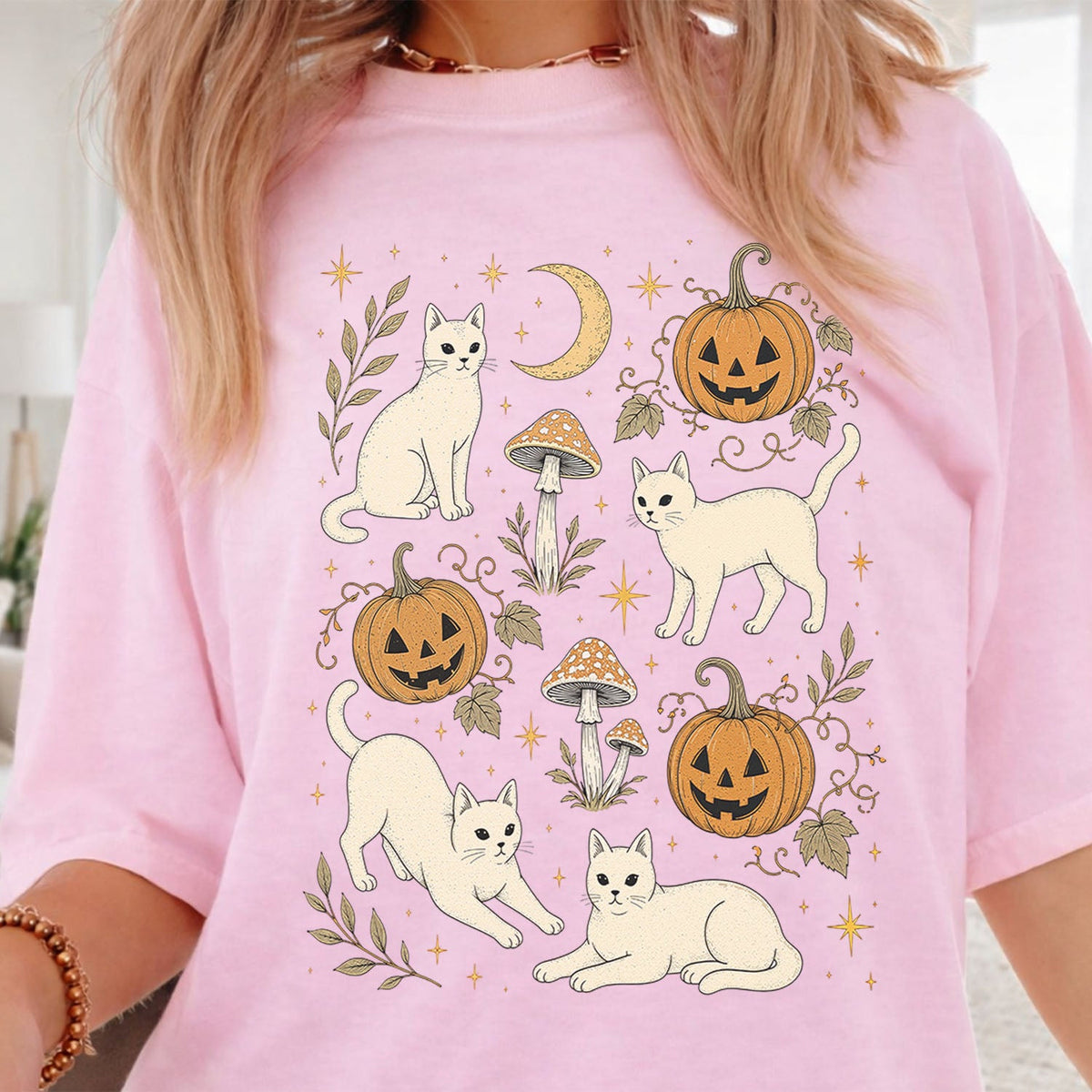 White Cat Pumpkin Patch Oversized T-Shirt